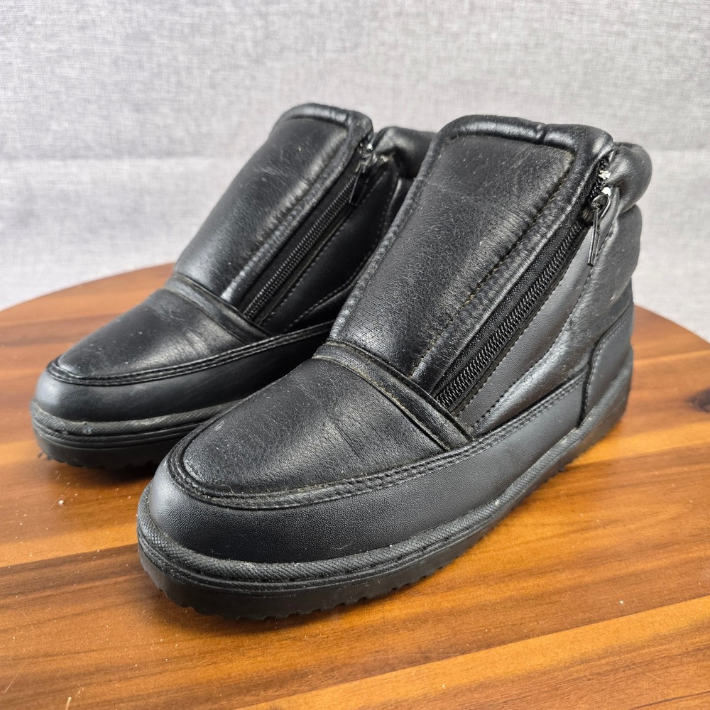 Womens Black PVC Upper Winter Boots Zip Up Ankle Booties Shoes size 8 - Picture 13 of 14